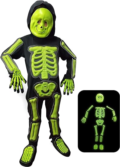 Photo 1 of  IKALI Kids Halloween Skeleton Costume, Boys Scary Dress Up, Skull Outfit with Mask Size 7-8 years old 