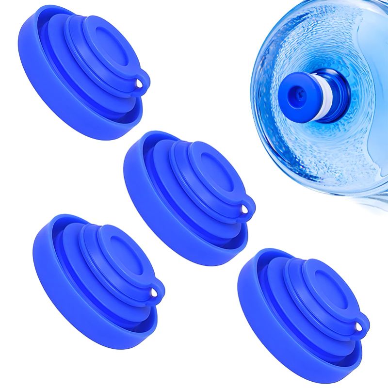 Photo 1 of 5 Gallon Water Jug Lid 4 pcs Reusable 5 Gallon Water Jug Cap Silicone 5 Gallon Water Bottle Caps Replacement Caps No Spill Water Bottle Cap Spill-Proof and Leak-Proof Caps Fit 55mm Water Jug Cap