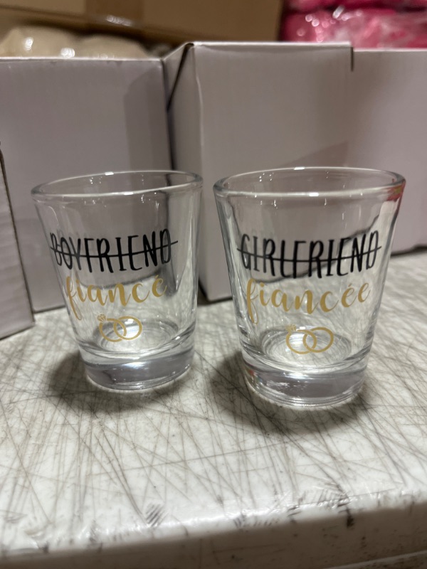 Photo 1 of 2 Pieces Novelty Shot Glasses 2 oz Funny Wine Glasses for Engagement Present Wedding Anniversary Present Bridal Shower Valentine's Day Present for Newlyweds Couples Lovers (Boyfriend and Girlfriend)