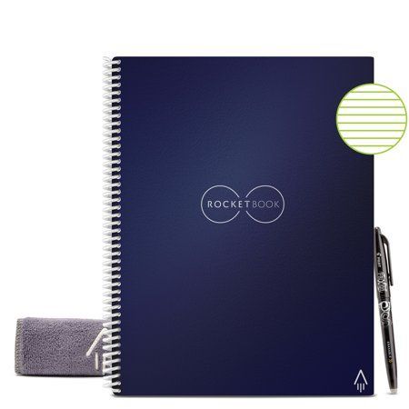 Photo 1 of Rocketbook Core Smart Reusable Spiral Notebook Blue Letter Size Eco-friendly Notebook (8.5 X 11 ) 32 Lined Pages Includes 1 Pen and Microfiber
