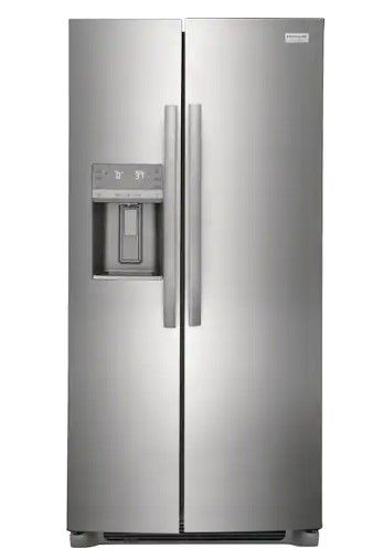 Photo 1 of 36 in. 22.3 cu. ft. Counter Depth Side-by-Side Refrigerator in Smudge-Proof Stainless Steel - return label says front damage location - see photos 
