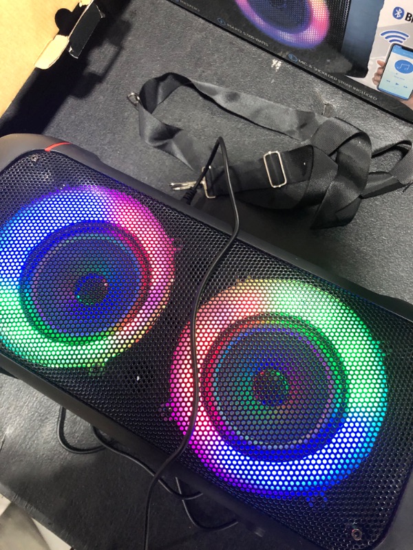 Photo 3 of Max Power Boombox - MPD421 Portable Boombox Stereo Speaker System - Multi LED Ring Lights - Wireless Bluetooth Speaker with Mic and Remote - Rechargeable Battery Perfect for Indoor and Outdoor.