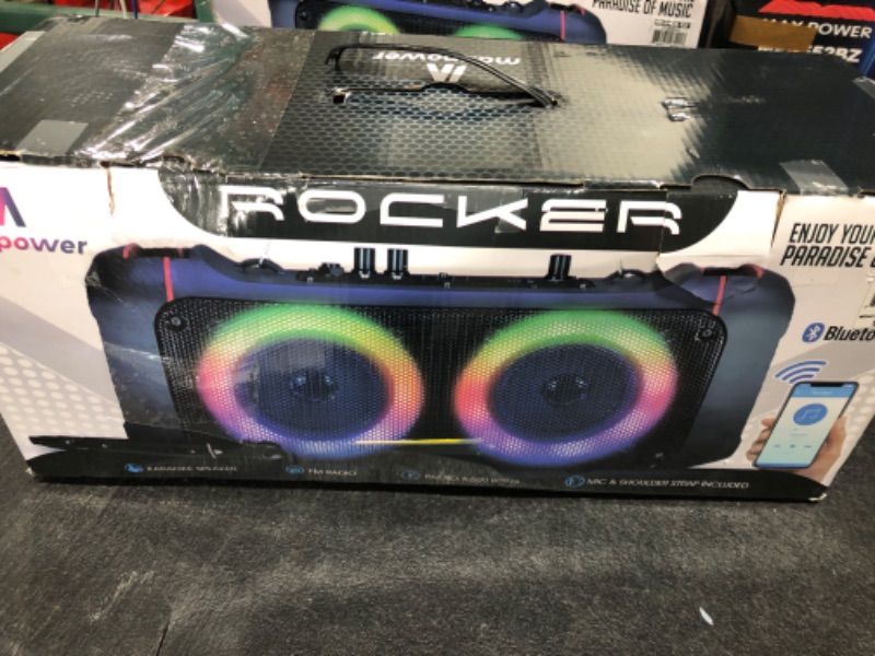 Photo 4 of Max Power Boombox - MPD421 Portable Boombox Stereo Speaker System - Multi LED Ring Lights - Wireless Bluetooth Speaker with Mic and Remote - Rechargeable Battery Perfect for Indoor and Outdoor.