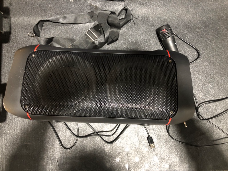 Photo 2 of Max Power Boombox - MPD421 Portable Boombox Stereo Speaker System - Multi LED Ring Lights - Wireless Bluetooth Speaker with Mic and Remote - Rechargeable Battery Perfect for Indoor and Outdoor.