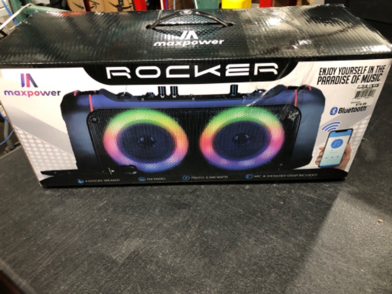 Photo 3 of Max Power Boombox - MPD421 Portable Boombox Stereo Speaker System - Multi LED Ring Lights - Wireless Bluetooth Speaker with Mic and Remote - Rechargeable Battery Perfect for Indoor and Outdoor.