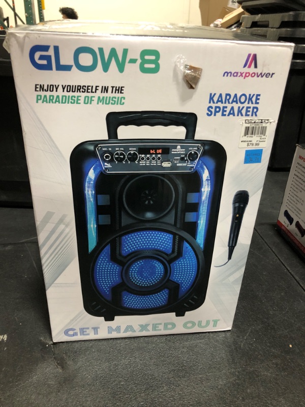 Photo 4 of Max Power Portable Speaker - MPD823 Bluetooth Speaker System - High Powered PA Loudspeaker - Rechargeable Karaoke Machine with Multi LED Lights, Wired Microphone and Built-in Carry Handle & FM Radio