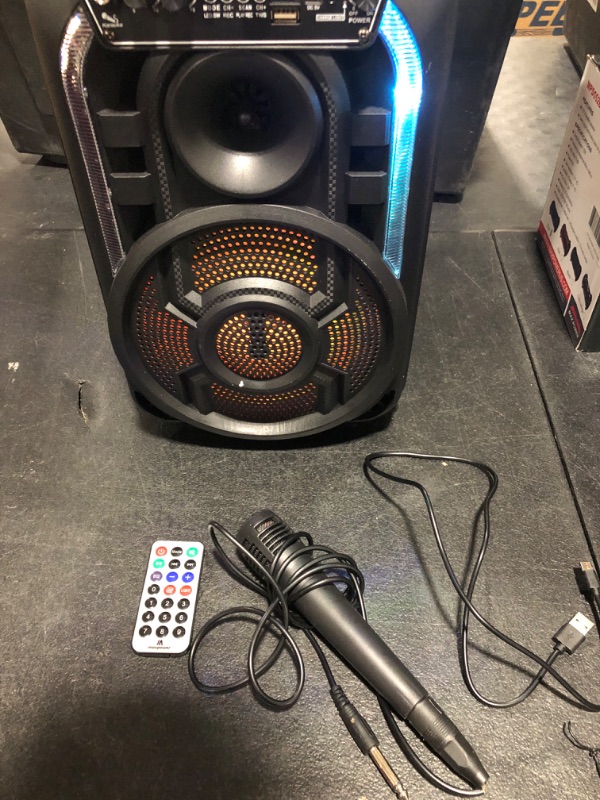 Photo 2 of Max Power Portable Speaker - MPD823 Bluetooth Speaker System - High Powered PA Loudspeaker - Rechargeable Karaoke Machine with Multi LED Lights, Wired Microphone and Built-in Carry Handle & FM Radio