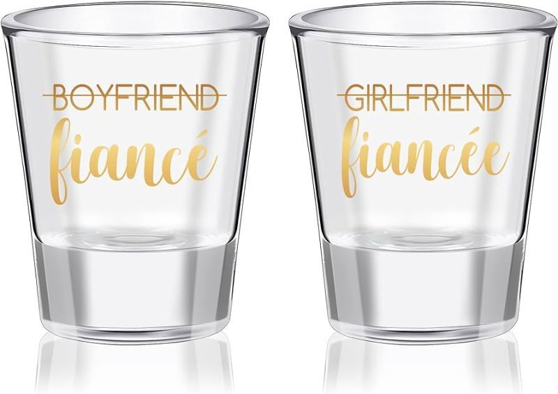 Photo 1 of 2 Pieces Novelty Shot Glasses 2 oz Funny Wine Glasses for Engagement Present Wedding Anniversary Present Bridal Shower Valentine's Day Present for Newlyweds Couples Lovers (Boyfriend and Girlfriend)
