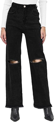 Photo 1 of Genleck Women Crossover Wide Leg Jeans – Stretch Baggy Jeans High Waisted Trendy Boyfriend Jeans Crisscross Y2K 90s Pants  SIZE 4
