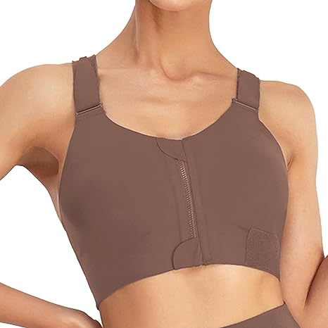 Photo 1 of Zipper Adjustable Sports Bra for Women, High Impact Zip Front Sports Bra Post Surgery Bra with Adjustable Straps High Support - MEDIUM 
