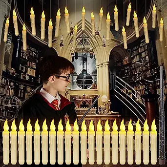 Photo 1 of 20 Floating Candles with Wand Remote,Christmas Decorations Magic Hanging Candles,Battery Operated Flickering Warm Light for Harry Potter Gifts Christmas Tree Candle Xmas Birthday Wedding Party Decor 