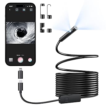 Photo 1 of [Dual-Lens] Endoscope Camera with Light, 1920P HD Borescope with 8+1 Adjustable LED Lights, IP67 Waterproof 16.5FT Semi-Rigid Snake Cord Inspection Camera for iPhone, iPad and Android (Type C) 