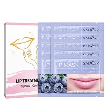 Photo 1 of 10pk ORGANIC Lip Mask Balm Care Nourishing Repairing Flavored Patch Sleeping Mask Moisturizing Crystal Plumping Hydrogel Collagen Natural Hypoallergenic (Blueberry)