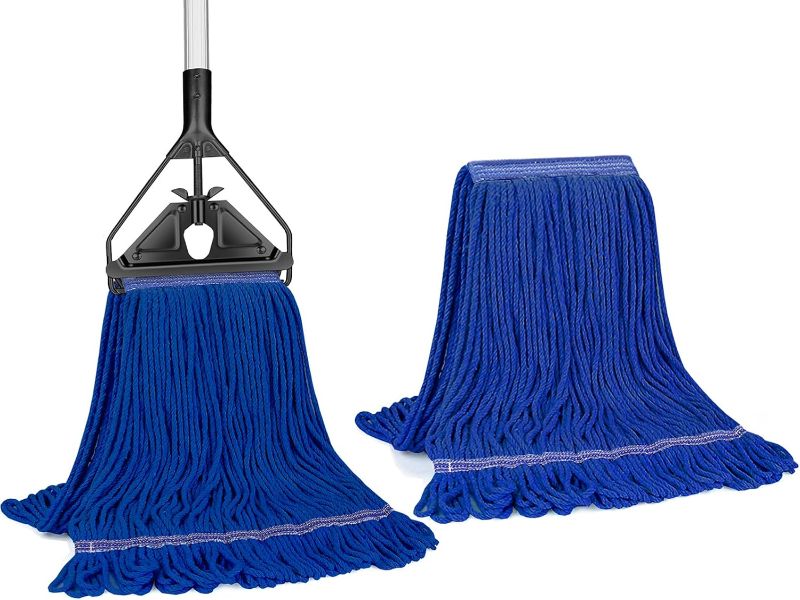Photo 1 of Heavy Duty Commercial Mop for Floor Cleaning, Looped-End Industrial String Wet Mop with Extra Mop Head Replacement Long Handle for Home,Garage,Office, Workshop, Warehouse 