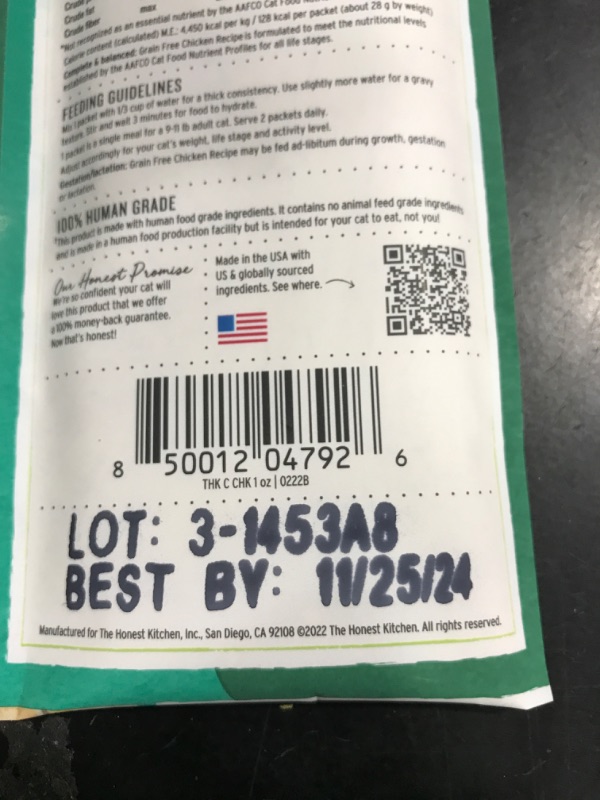 Photo 2 of The Honest Kitchen Dehydrated Grain Free Chicken Cat Food, Single Serve Pack, 1 oz x10 1 Ounce (Pack of 10) BEST BY 11/25/2024