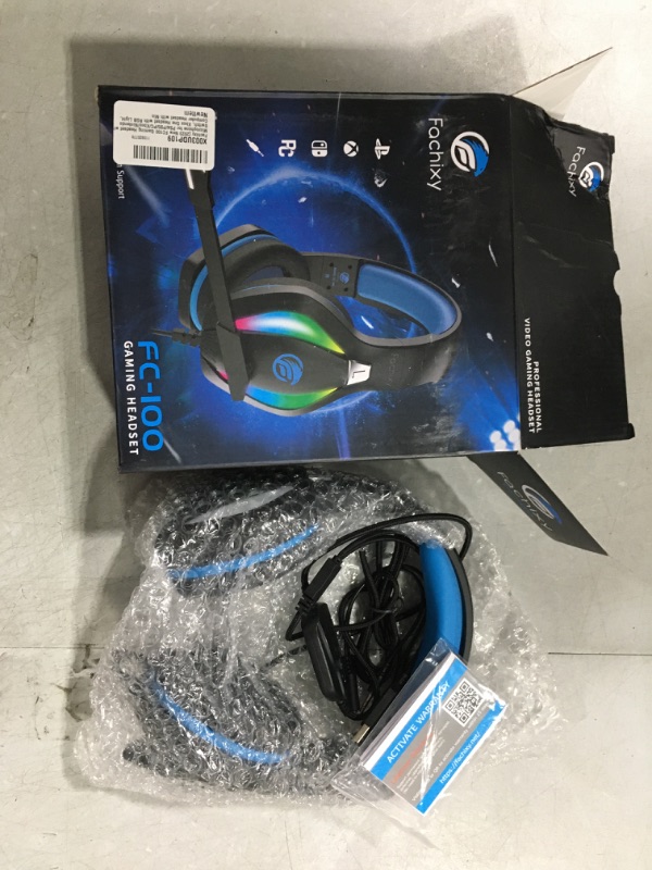 Photo 2 of Fachixy [2023 New FC100 Gaming Headset with Microphone for PS4/PS5/PC/Xbox/Nintendo Switch, Xbox One Headset with RGB Light, Computer Headset with Mic Blue