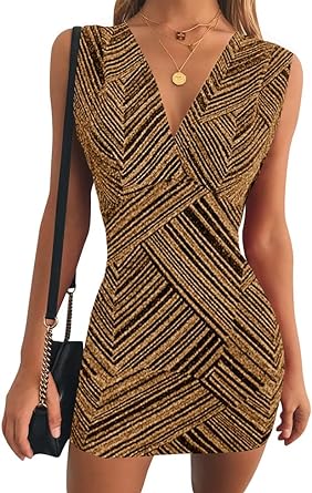 Photo 1 of (M) Inorin Women's Sexy Sleeveless Deep V Neck Bodycon Dresses Summer High Waisted Mini Club Dress 