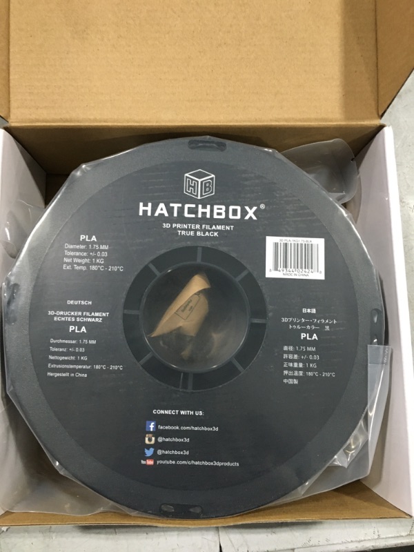 Photo 2 of Hatchbox PLA 3D Printer Filament, Dimensional Accuracy +/- 0.03 mm, 1 kg Spool, 1.75 mm, Black