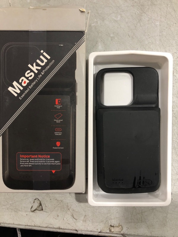 Photo 2 of Maskui iPhone 14 Pro/14/13 Pro/13 Battery Case 10000mAh, Powerful Battery Extended Charging Case Compatible with Wired Earphone & Sync-Data, Portable Rechargeable Battery Pack Charger Case - Black 14ProBattery