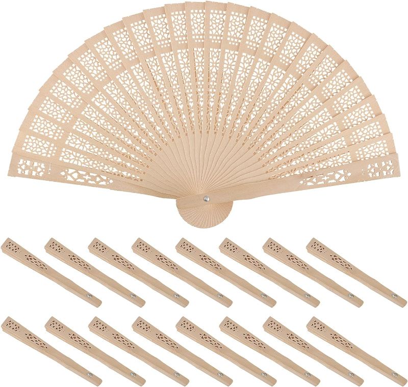 Photo 1 of 50- 8 Inch Sandalwood Fan, 60 Pack Folding Wooden Fan, Hand Held Chinese Sandalwood Fan for Wedding, Home Decoration, Baby Shower and Birthday Gifts