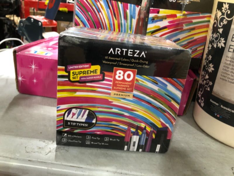 Photo 2 of ARTEZA Permanent Markers, Set of 80, 61 Assorted Colors Paint Pens, Waterproof, Crafts Supplies for Stone, Plastic, Glass, Wood, and Metal, Art Supplies for Calligraphy, Coloring