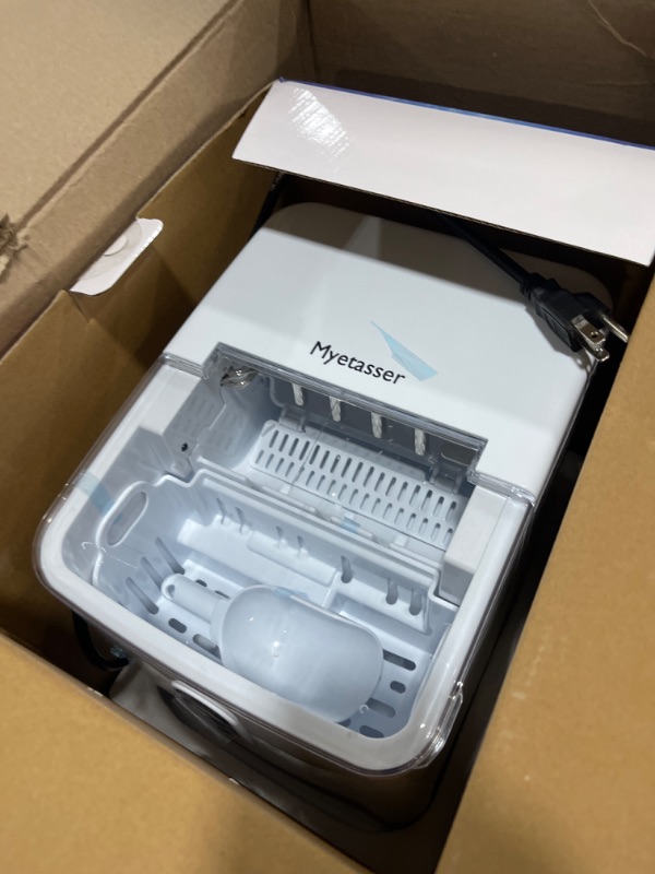 Photo 1 of Myetasser Ice Makers Countertop, Portable Ice Maker Machine with Ice Scoop and Basket, 9 Bullet Ice Ready in 6 Mins, Make 33lbs ice in 24 hrs, Self-Cleaning, Ice Maker for Home Office Outdoor Camping Universal dimensions Single plug