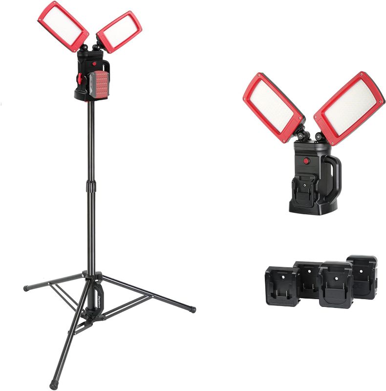 Photo 1 of DAYATECH Cordless 12000 Lumen Work Light with Detachable Tripod Stand, Compatible with Dewalt, Milwaukee and Makita 18-21v Battery, Brightness Adjustable, Glare and Flicker Free?Red
