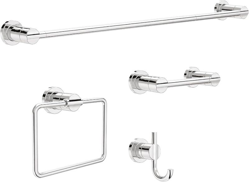 Photo 1 of  Delta NIC64-PC Nicoli 4-Piece Bath Hardware Set 18 to 24 in. Towel Bar, Toilet Paper Holder, Towel Ring, Towel Hook in Polished Chrome 