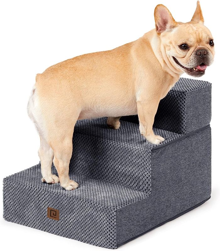 Photo 1 of  EHEYCIGA Dog Stairs for Small Dogs, 3-Step Dog Stairs for High Beds and Couch, Folding Pet Steps for Small Dogs and Cats, and High Bed Climbing, Non-Slip Balanced Dog Indoor Step, Grey