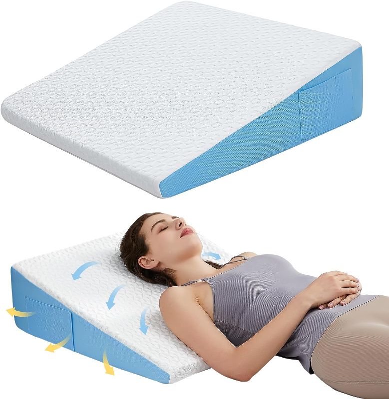 Photo 1 of  COLDHUNTER 7.5" Wedge Pillow for Sleeping: Bed Wedge After Surgery, Cooling Memory Foam Pillow for Back Support and Leg Elevation, Triangle Pillow for Acid Reflux & Heartburn & GERD & Snoring 