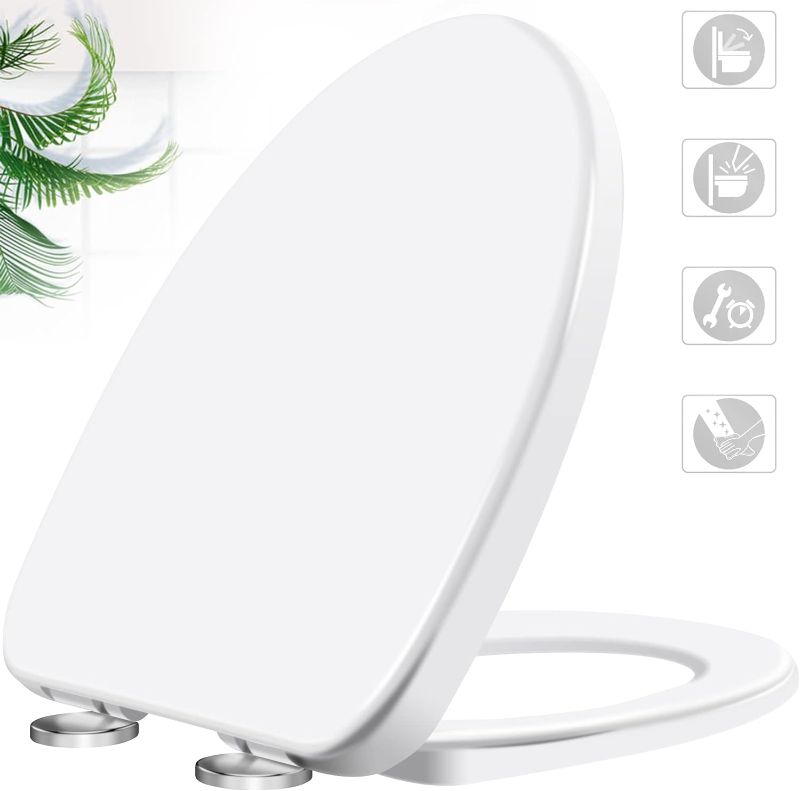 Photo 1 of  Elongated Toilet Seat - Heavy Duty Toilet Lid with Thick Premium UF Material, Soft Close & Quick Release, Top Fix to Install and Clean for Most Brand Standard Toilet Seats by WEKEY - White 