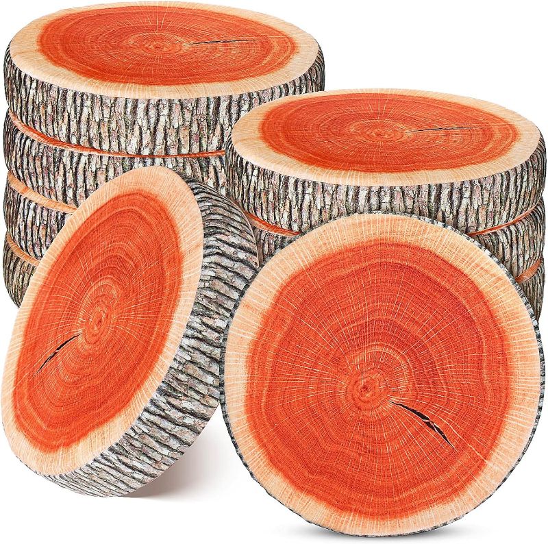 Photo 1 of  10 Pcs Round Throw Pillow Wood Slice Chair Pillow Decorative Stump Circle Seating Floor Cushion Natural Wood Cushion Pillow 3D Digital Printing Forest Decor for Camping Bedroom (Simple Color) 