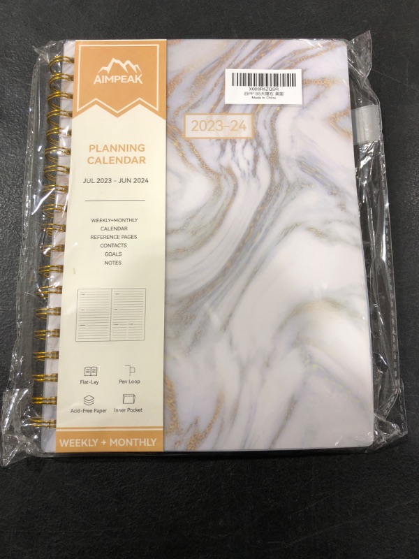 Photo 2 of Planner 2023-2024, Academic Year Weekly and Monthly Planner, Jul. 2023 - Jun. 2024, AIMPEAK Weekly Planner 2023-2024 with Monthly Tabs, Flexible Cover?Spiral Binding, White Marble, 7"x10" White Marble 2023-24-B5