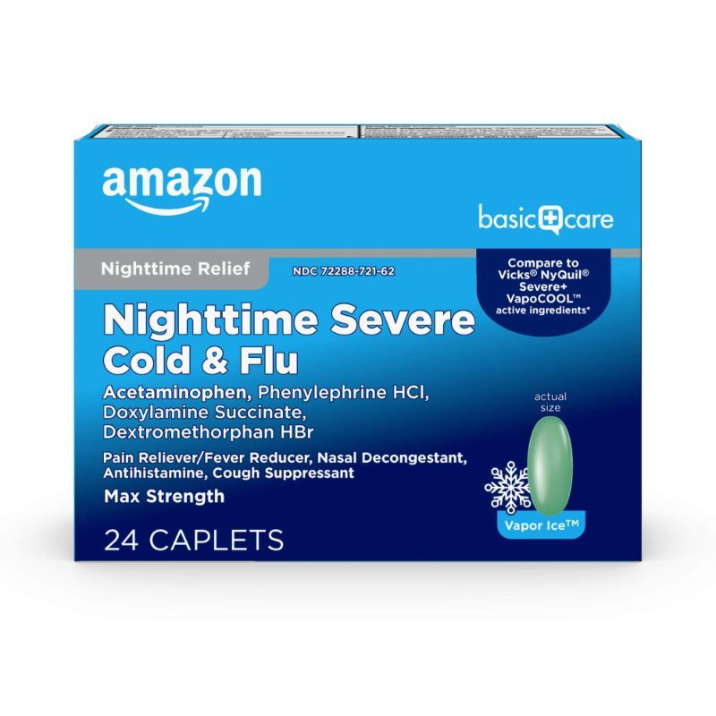 Photo 1 of **2 Pack** Care Nighttime Severe Cold and Flu Coated Caplets, Temporarily Relieves Symptoms Like Runny Nose and Sneezing, Vapor Ice, 24 Count