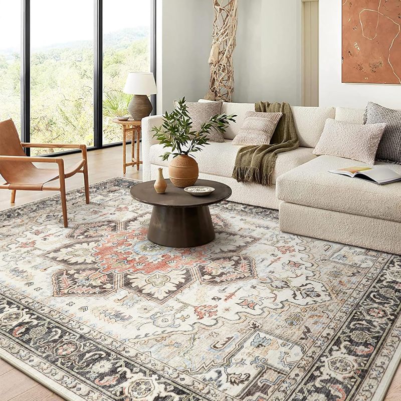 Photo 1 of Limited-time deal: homewill Area Rug Living Room Rugs - 9x12 Soft Machine Washable Oriental Vintage Floral Distressed Rug Large Indoor Floor Carpet for Bedroom Under Dining Table Home Office Decor - Multi Cream 