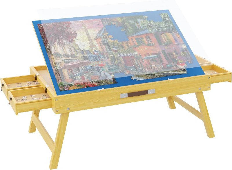 Photo 1 of 1000 Piece Wooden Jigsaw Puzzle Board - 4 Drawers, Rotating Puzzle Table | 30” X 22” Jigsaw Puzzle Table | Puzzle Cover Included - Portable Puzzle Tables for Adults and Kids by Beyond Innoventions