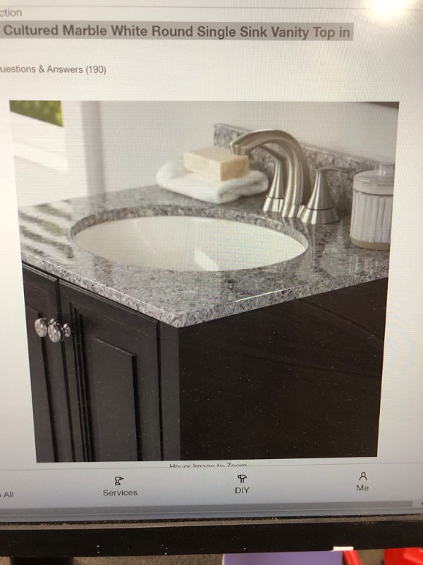 Photo 1 of 25 in. W x 22 in. D Cultured Marble White Round Single Sink Vanity Top in Mineral Gray
