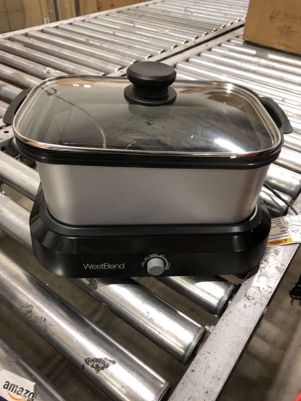 Photo 2 of West Bend 87905 Slow Cooker Large Capacity Non-stick Variable Temperature Control Includes Travel Lid and Thermal Carrying Case, 5-Quart, Silver Silver Slow Cooker