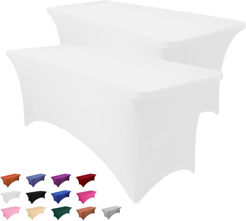 Photo 1 of  Table Cloth for Rectangular Fitted Events Stretch White Table Covers **UNKNOWN SIZE/ LENGTH**
