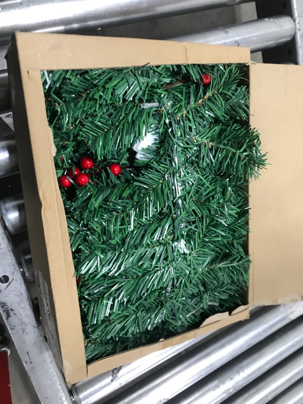 Photo 1 of 9ft Prelit Lighted Christmas Garland with Red Berries and Snowy Pine Cones, Battery Operated Colored Lights Timer, Outdoor & Indoor Garland Christmas Decorations for Mantel Fireplace Stair Door