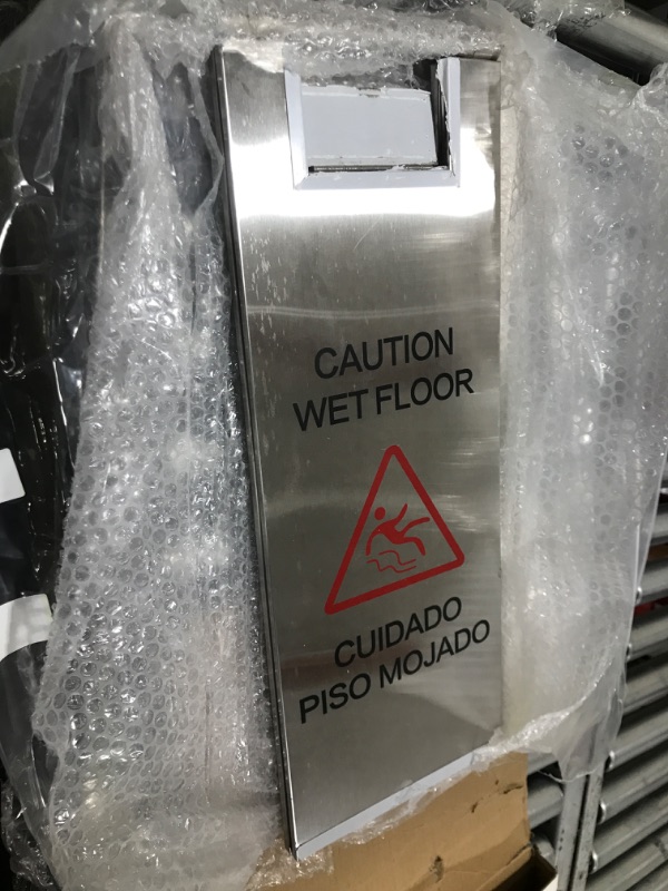 Photo 1 of 2 Pcs Stainless Steel Wet Floor Sign 8.8 Pound 24 Inch Caution Wet Floor Sign Double Sided Portable Foldable Handle Bilingual Safety Warning Signs for Restaurant Restroom Office Avoid Fall (Silver)