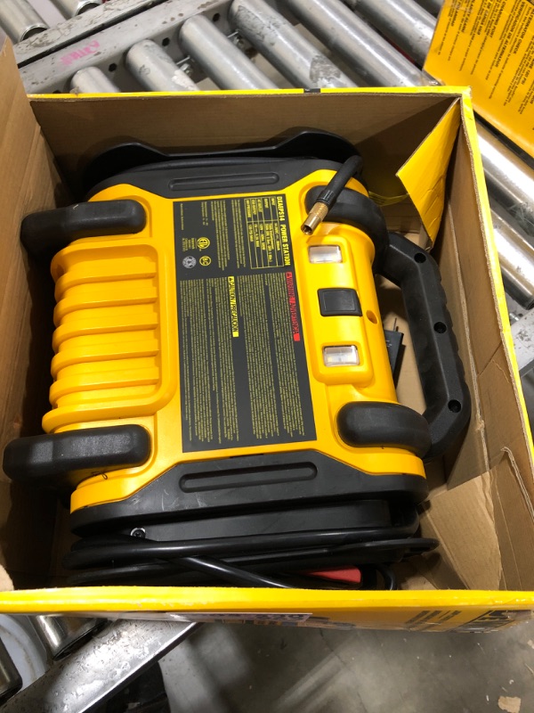 Photo 2 of DEWALT DXAEPS14 1600 Peak Battery Amp 12V Automotive Jump Starter/Power Station with 500 Watt AC Power Inverter, 120 PSI Digital Compressor, and USB Power , Yellow