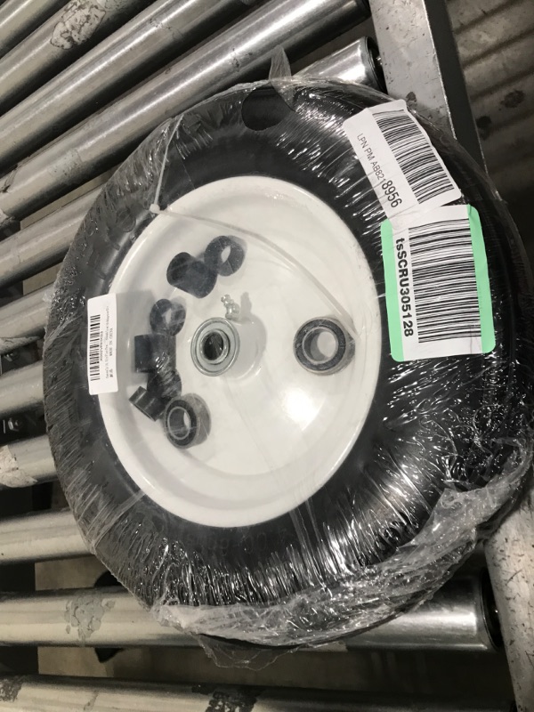 Photo 2 of 14.5"Flat Free Wheelbarrow Tire with 3/4 & 5/8 Wheel Bearing, 3" Hub 13"-16" Universal Fit Air Less Tire 4.80/4.00-8 for Garden Cart Wagon Ribbed Tread Axle hole 16mm Foamed Polyurethane Tire