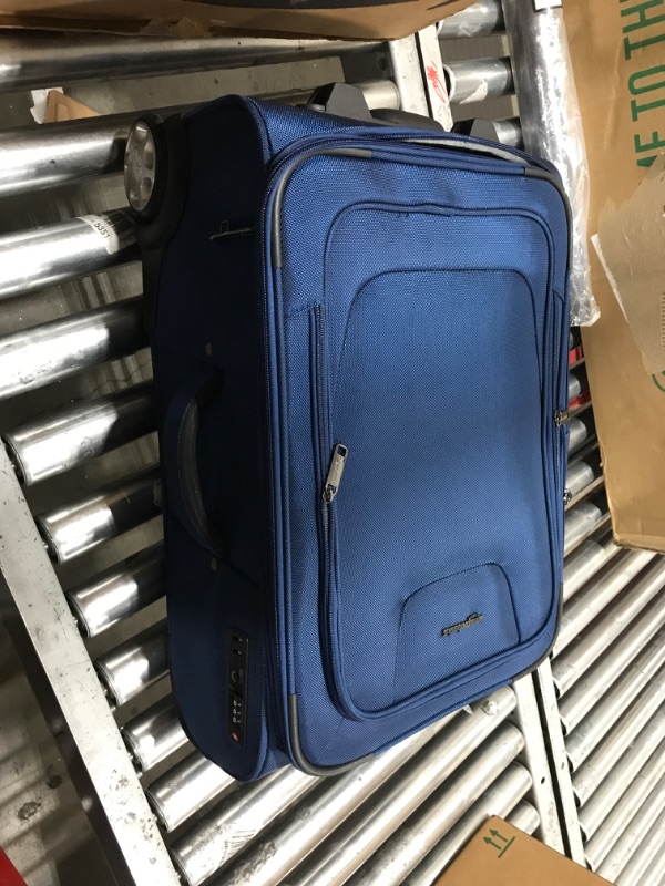 Photo 2 of Amazon Basics Expandable Softside Spinner Luggage Suitcase With TSA Lock And Wheels - 21 Inch, Blue
