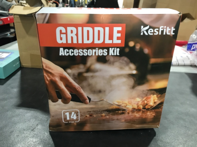 Photo 1 of Griddle Accessories Kit, 14pcs Flat Top Grill Accessories Set for Blackstone and Camp Chef, Enlarged Spatulas, Basting Cover, Scraper, Tongs, Grill Spatula Kit for Outdoor BBQ