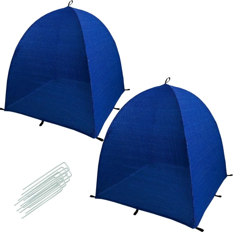 Photo 1 of 2 Pack Winter Shrub Plant Cover, 23" x 23" x 23" Winter Snow & Frost Covers, Warm Plant Protection Tent + Ground Nails, Blue 