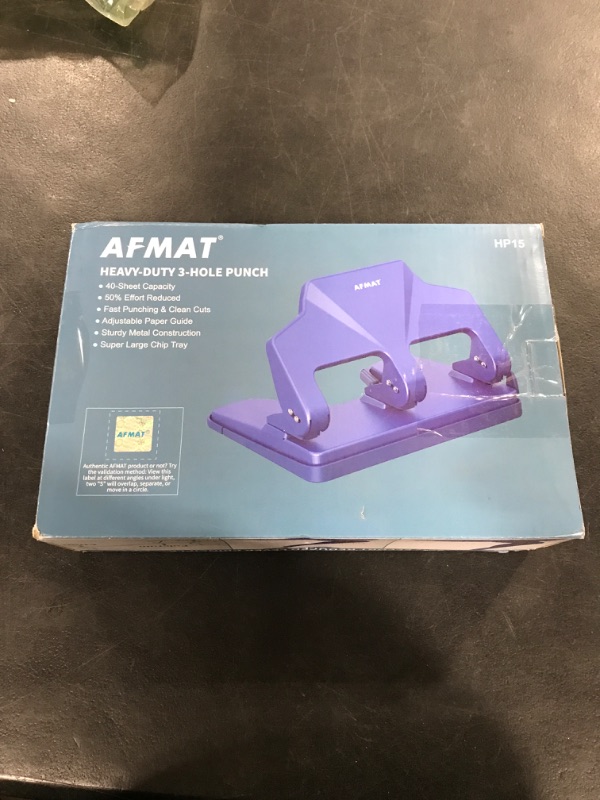 Photo 2 of Heavy Duty 3 Hole Punch, 40-Sheet Heavy Duty Paper Punch, 50% Reduced Effort 3-Hole Punch, AFMAT Metal Hole Puncher 3 Ring, Three-Hole Paper Puncher w/Large Chip Tray for Classroom, Office, Blue