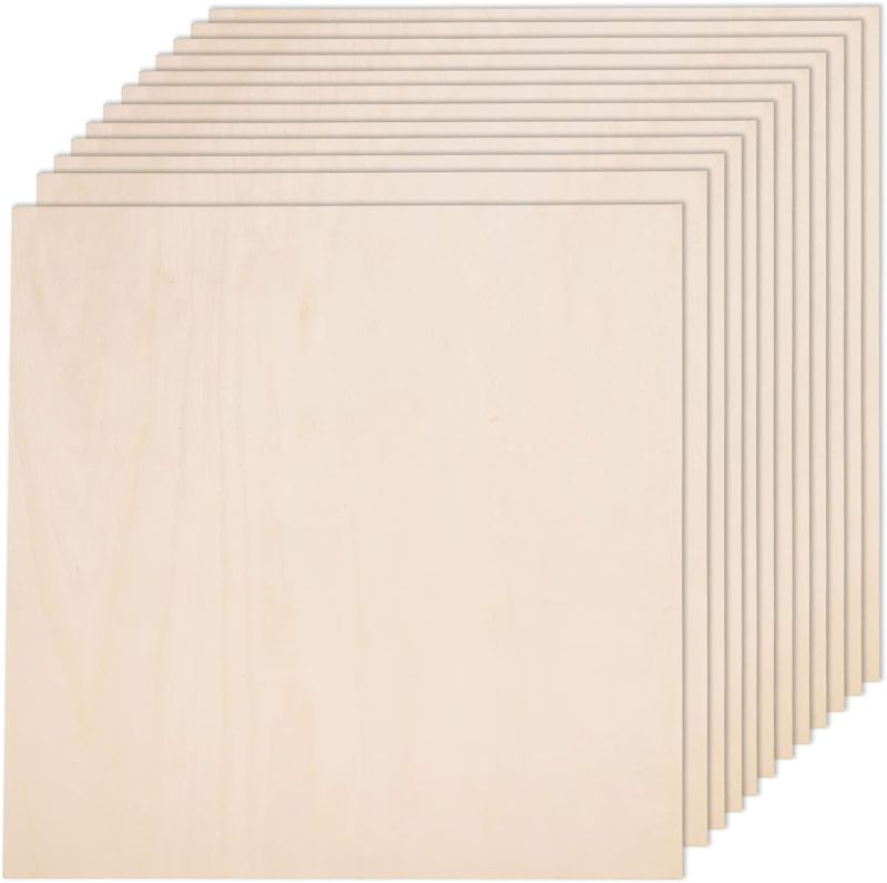 Photo 1 of 12 Pack Basswood Sheets for Crafts-12 x 12 x 1/8 Inch- 3mm Thick Plywood Sheets with Smooth Surfaces-Unfinished Squares Wood Boards for Laser Cutting, Wood Burning, Architectural Models, Staining 