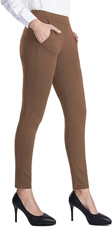 Photo 1 of Bamans Women's Skinny Leg Work Pull on Slim Stretch Yoga Dress Pants w/Tummy Control(Dark brown88,XX-Large)