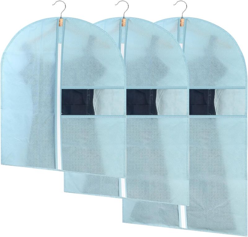 Photo 1 of Garment Bags for Hanging Clothes, Set of 3 Suit Bags for Storage, Dress Covers Bags with Clear Window and Zippers, for Hanging Closet, Suits, Shirts, Gowns, Coats - Blue/3 Sizes